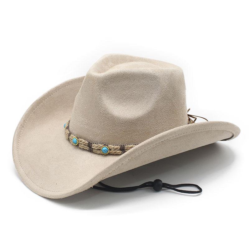 JYL TS DIY Windproof Cowboy Hat Unisex Suede Curved Brim Western Felt Hat