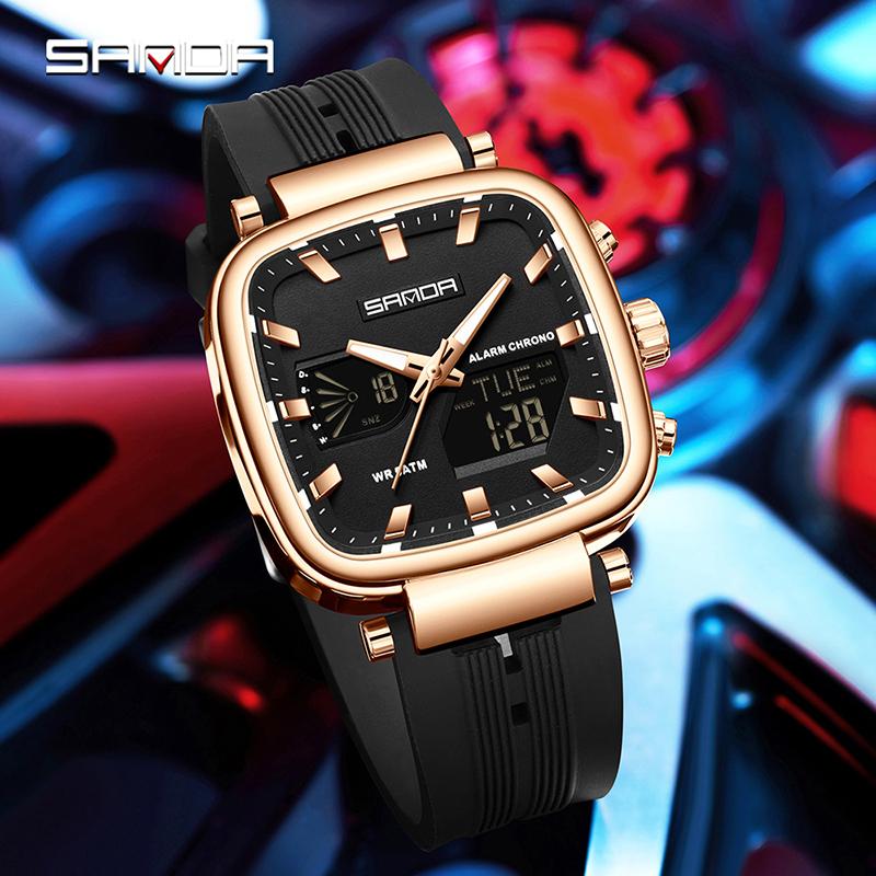 SANDA 6282 Fashion Luxury Men's Electronic Watch Dual Monitor Sports Waterproof Night Light Men's Electronic Watch