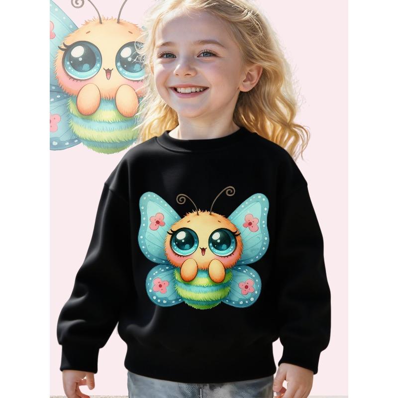 Kids Sweatshirt Cute Butterfly & Heart Print Long Sleeve Sweatshirt - Soft Loose,Machine Washable Winter Fall Outfit