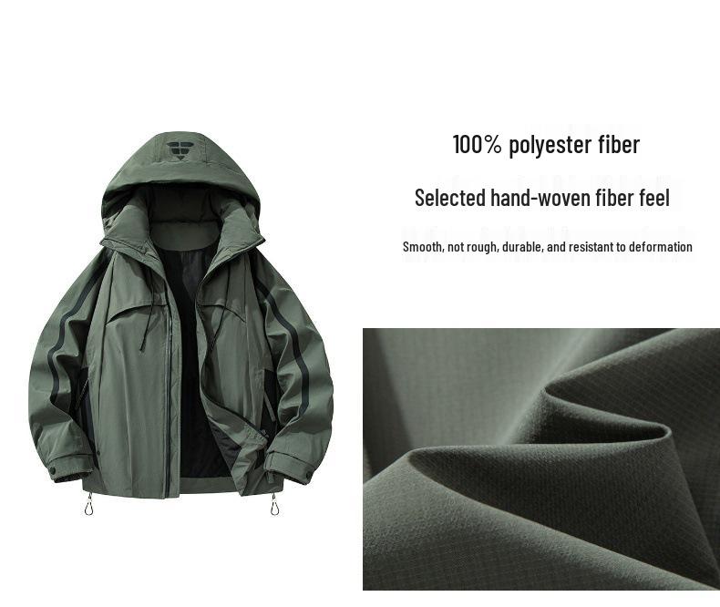 Men's Hooded Down Jacket with Stripes - Winter Casual Outerwear for Cold Protection and Mountaineering