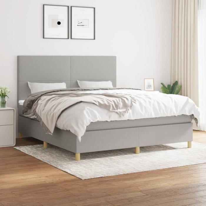 3142185 vidaXL Lit à sommier tapissier avec matelas Gris clair 160x200cm Tissu