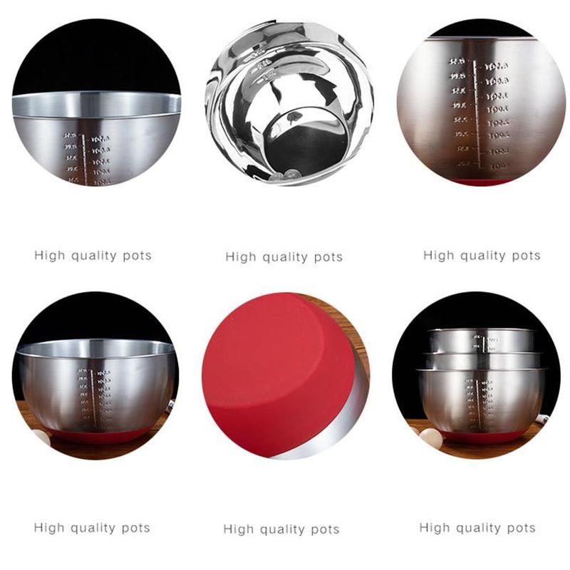 1 Pcs. Thick Stainless Steel Bowl with Scale + Lids Set Anti-slip Silicone Bowl for Beat Eggs | Bowls