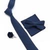 Solid Color Cotton Necktie Set For Men Tie 4pcs Hanky Cufflinks Rhinestone FLoral Brooch Tie Set