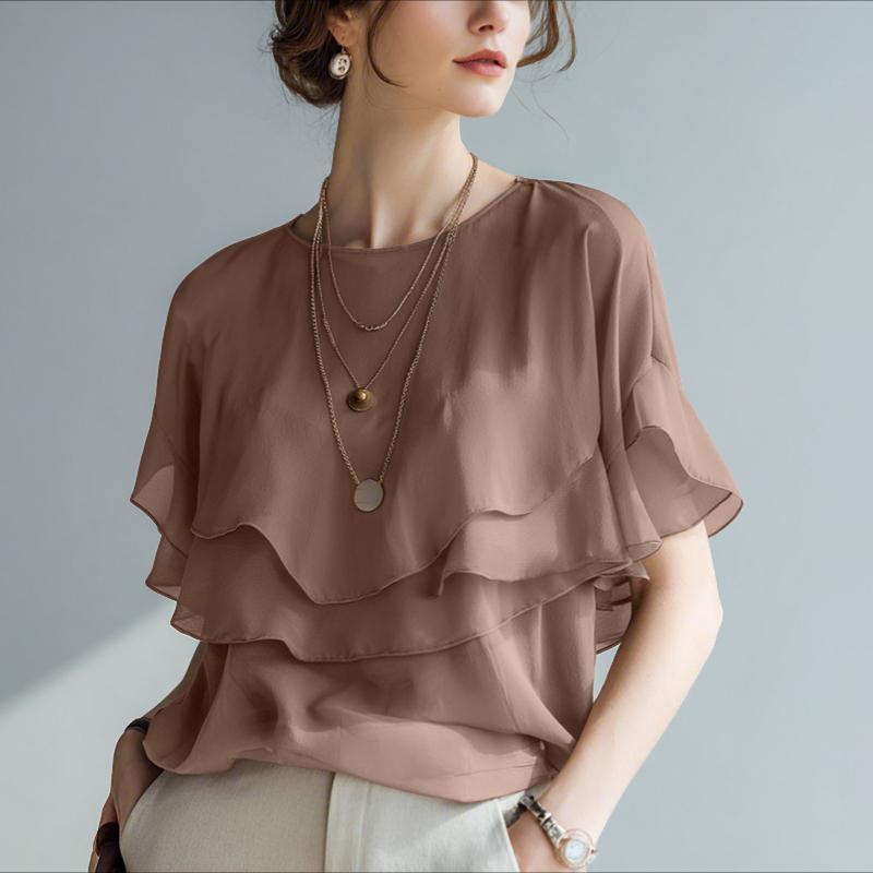 ZANZEA Women Casual Round Neck Loose Ruffles Short Sleeve Blouse