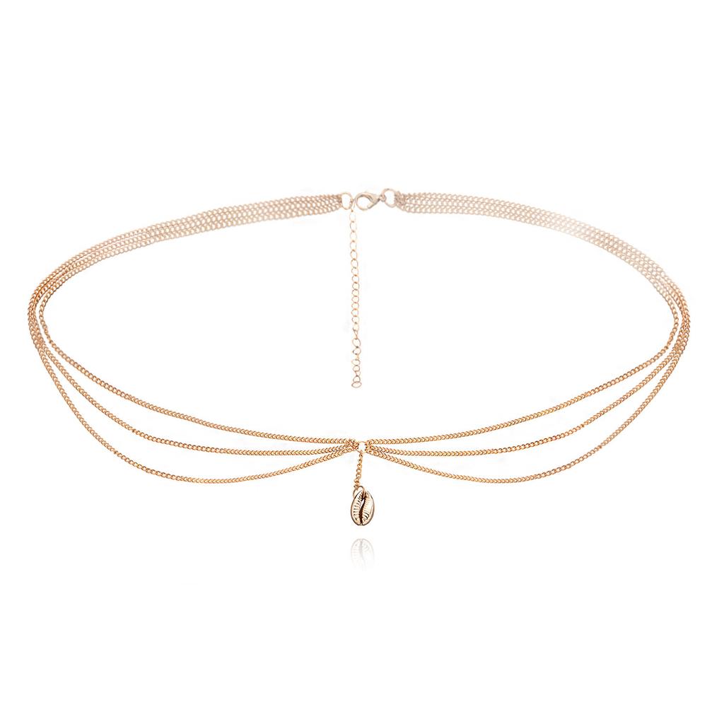 Europe, America, multi-layer alloy chain, shell pendant, body chain, female, sexy punk metal waist chain.
