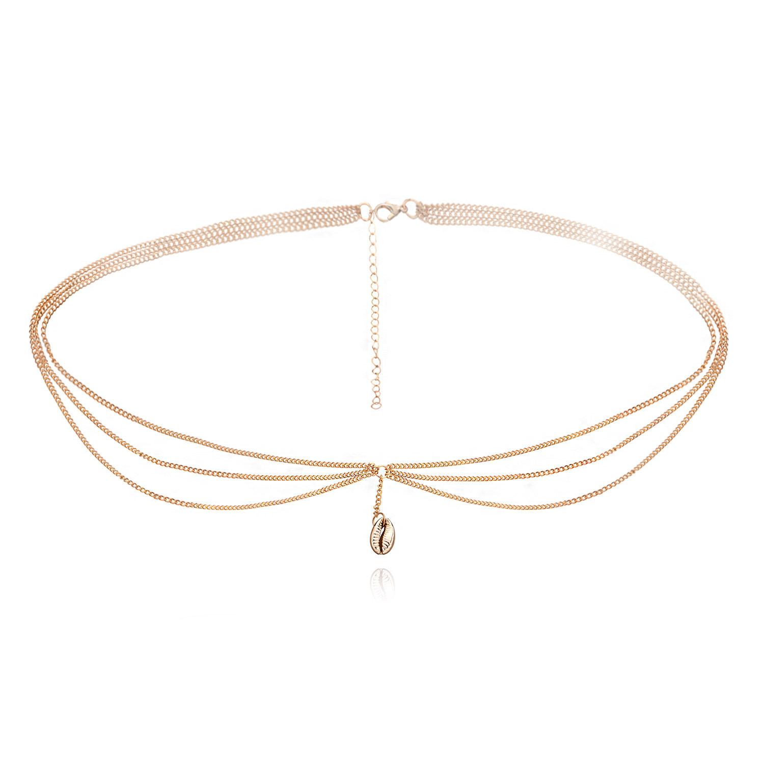 Europe, America, multi-layer alloy chain, shell pendant, body chain, female, sexy punk metal waist chain.