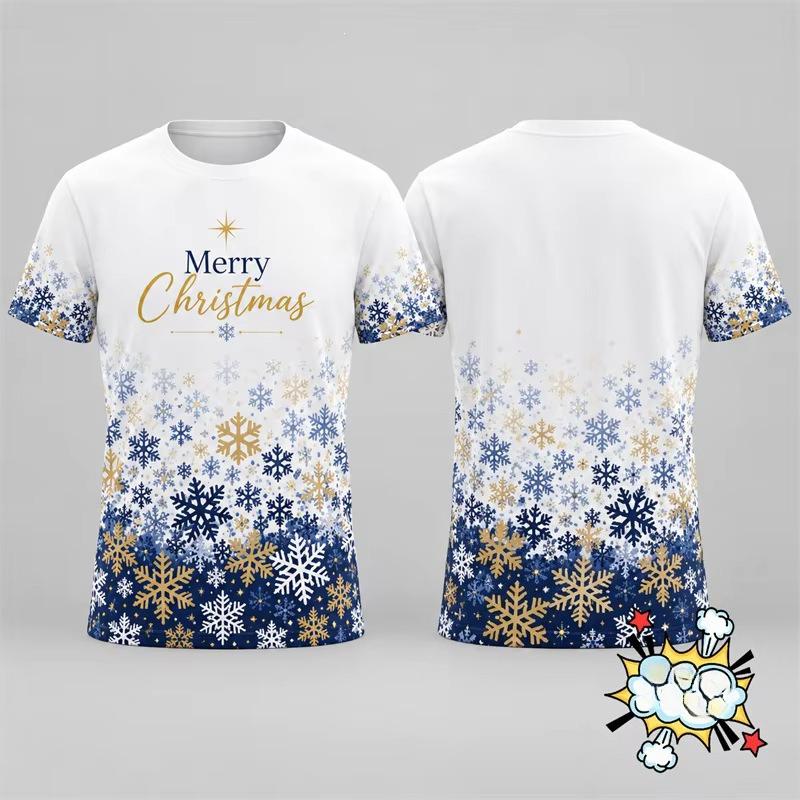 Summer Men's Christmas 3D Printed Crew Neck Short Sleeve T-Shirt