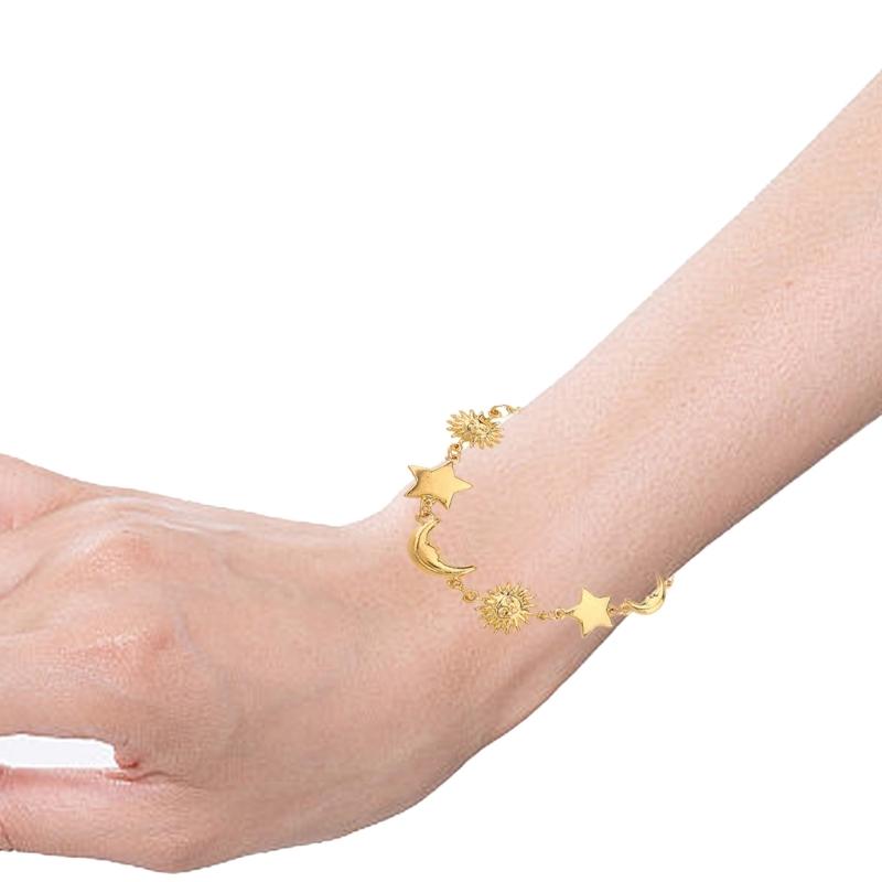 Stylish Celestials Charm Bracelet Featuring Moon Stars Adjustable 14K Gold Chain Wrist Jewelry for Parties Gatherings