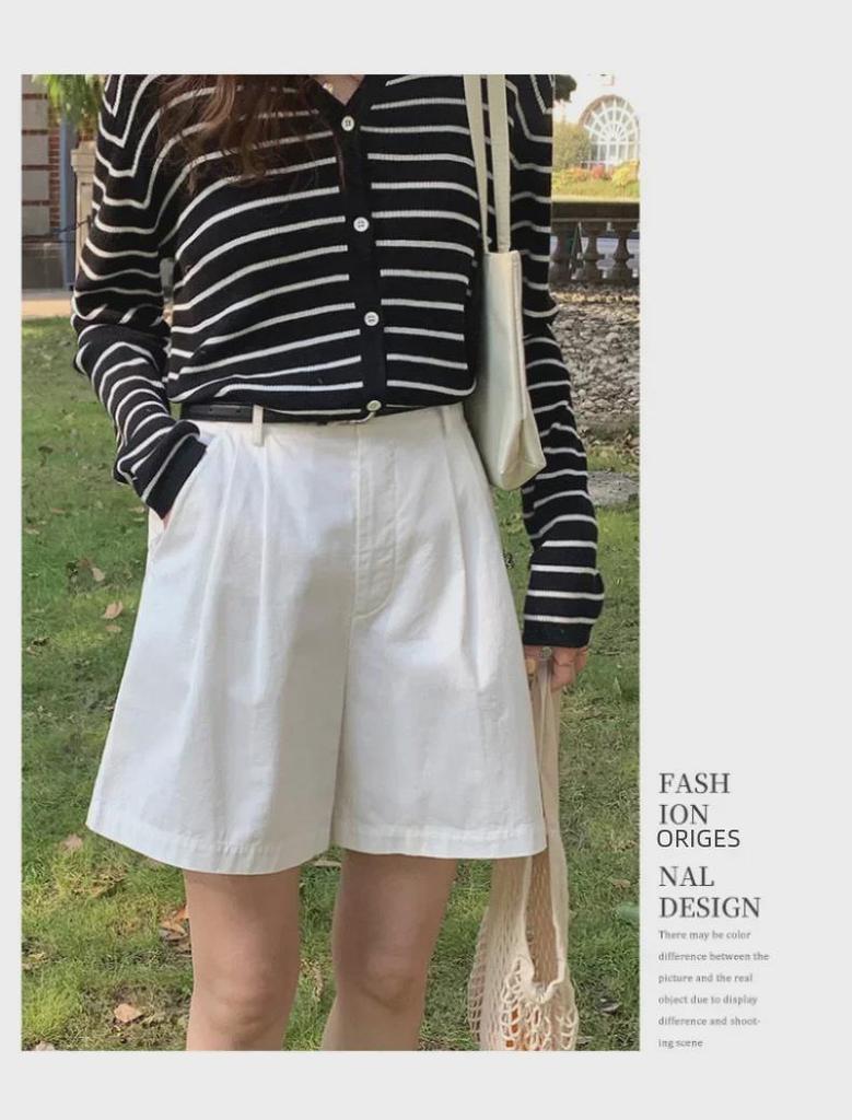 Retro Combed Cotton High Waist Bermuda Shorts - Women's Casual Summer Loose Fit
