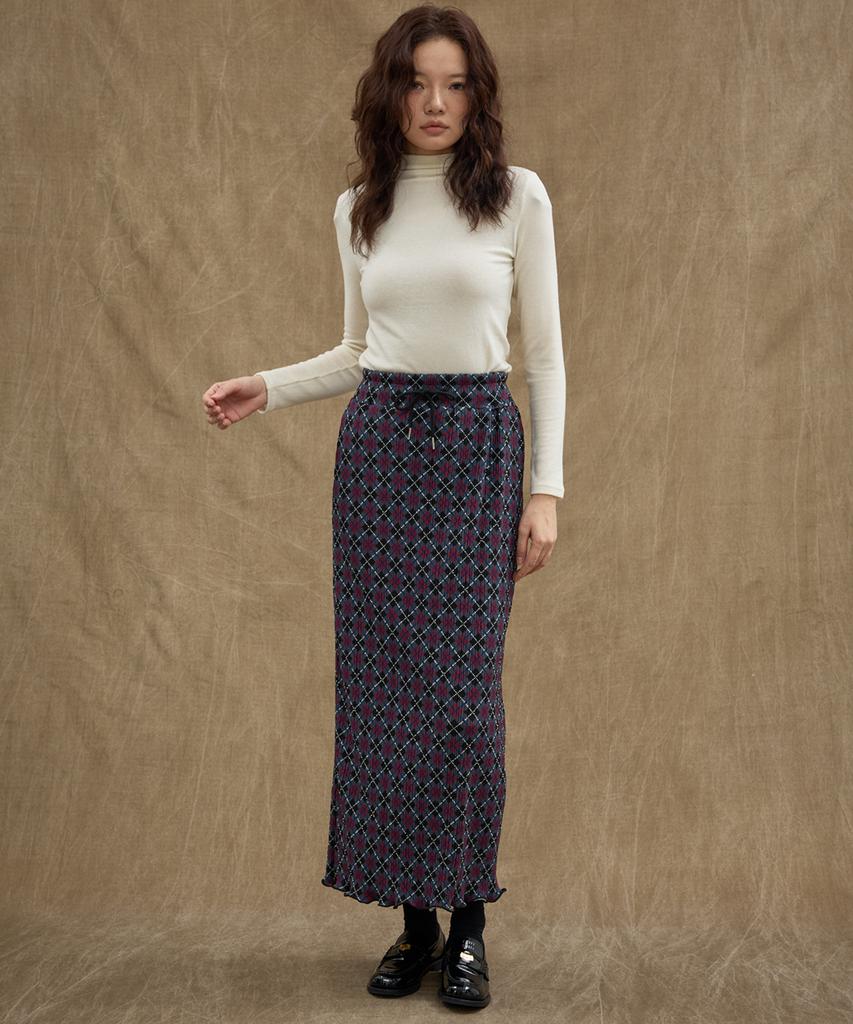Manavis Seven Heritage Pleated Long Skirt [Black]