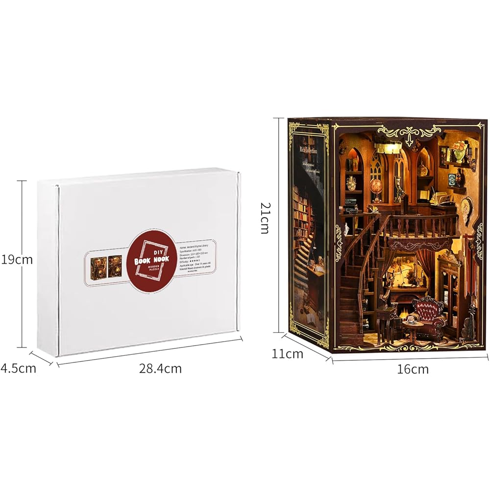 CRESYMME Miniature Dollhouse Book Nook Kit Wooden DIY Craft 3D Model
