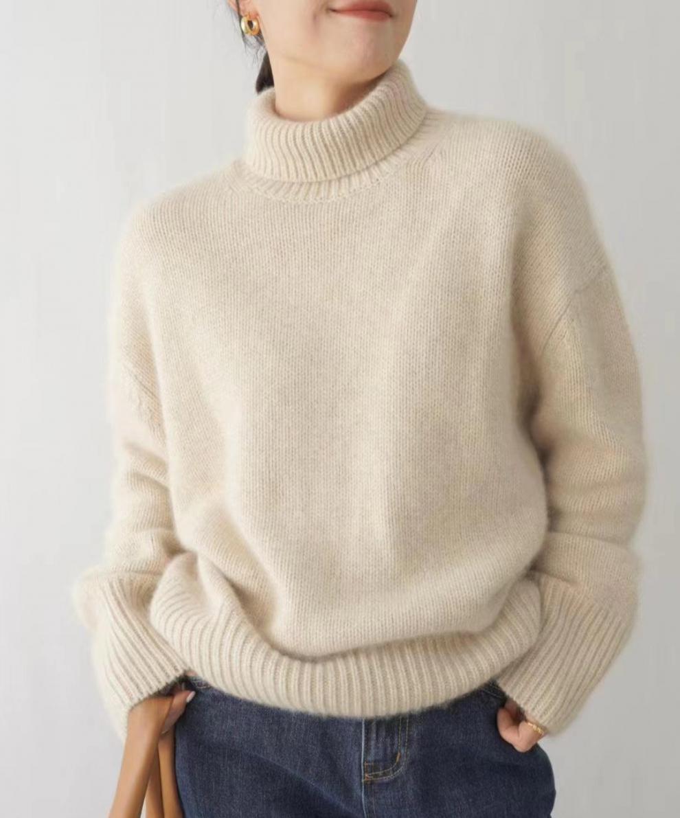 

Женский свободный свитер с высоким воротом, утолщенный, осенне-зимний, теплый, вязаный свитер, пуловеры L бежевый