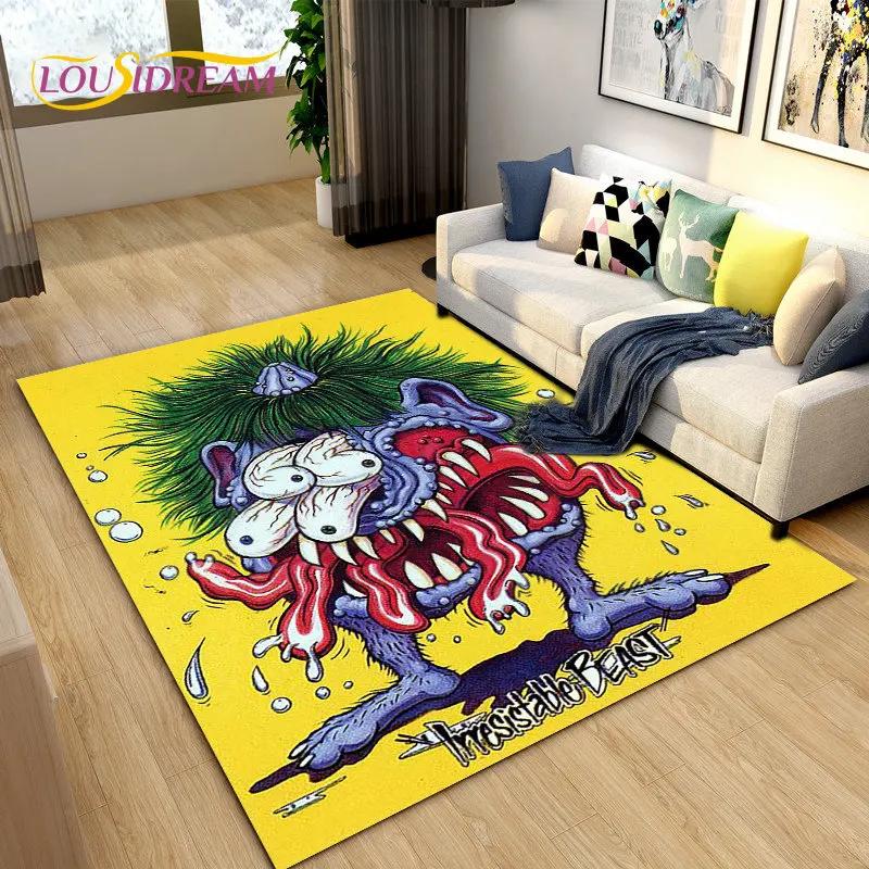 Tappeto Area Cartone Animato Divertente Rat Fink, Tappeto per Soggiorno Camera da Letto Garage Divano Decorazione Zerbino, Tappetino Antiscivolo da Gioco per Bambini