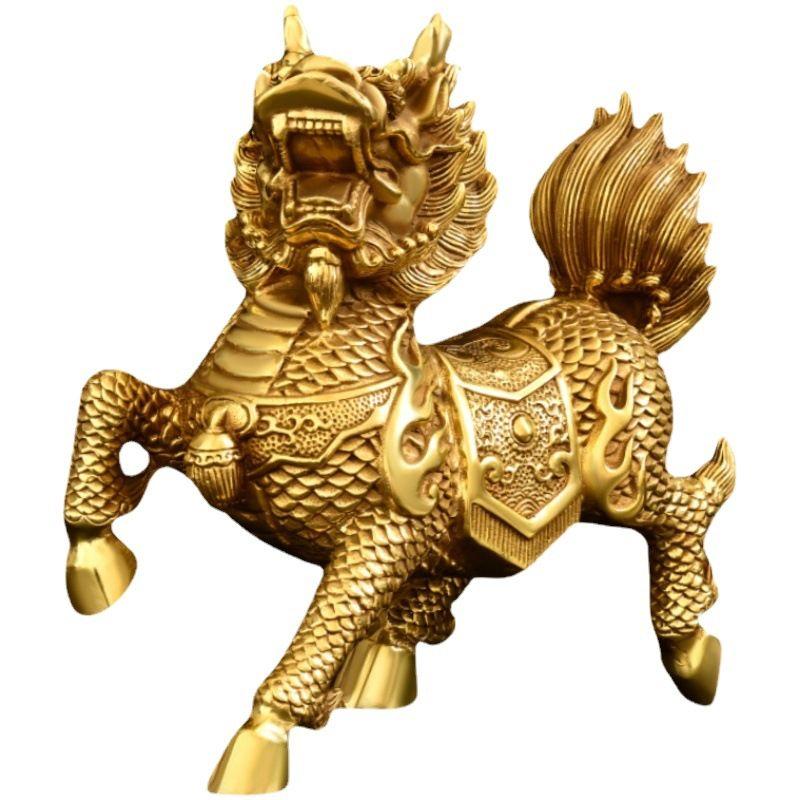 1pair Copper Unicorn Ornaments Male and Female Auspicious Home Office Desktop Decor