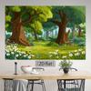 2D Cartoon Woodland Backdrop, Green Daisy Meadow Background for Baby Shower Decor
