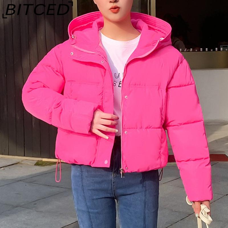 BITCED Minimalist Hooded Short Down-Filled Cotton Jacket Casual Puffer Jacket Lightweight Cotton Coat