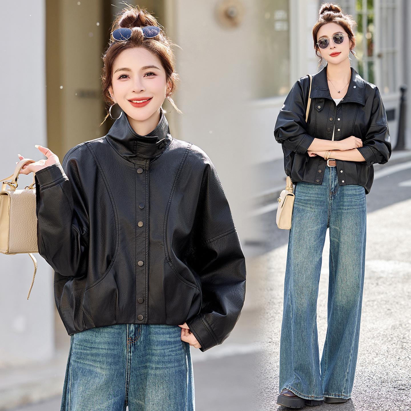 Genuine Leather Women s Stylish Sheepskin Jacket: Short, Loose Fit - New Arrival Spring/Autumn 2026 Large чёрный