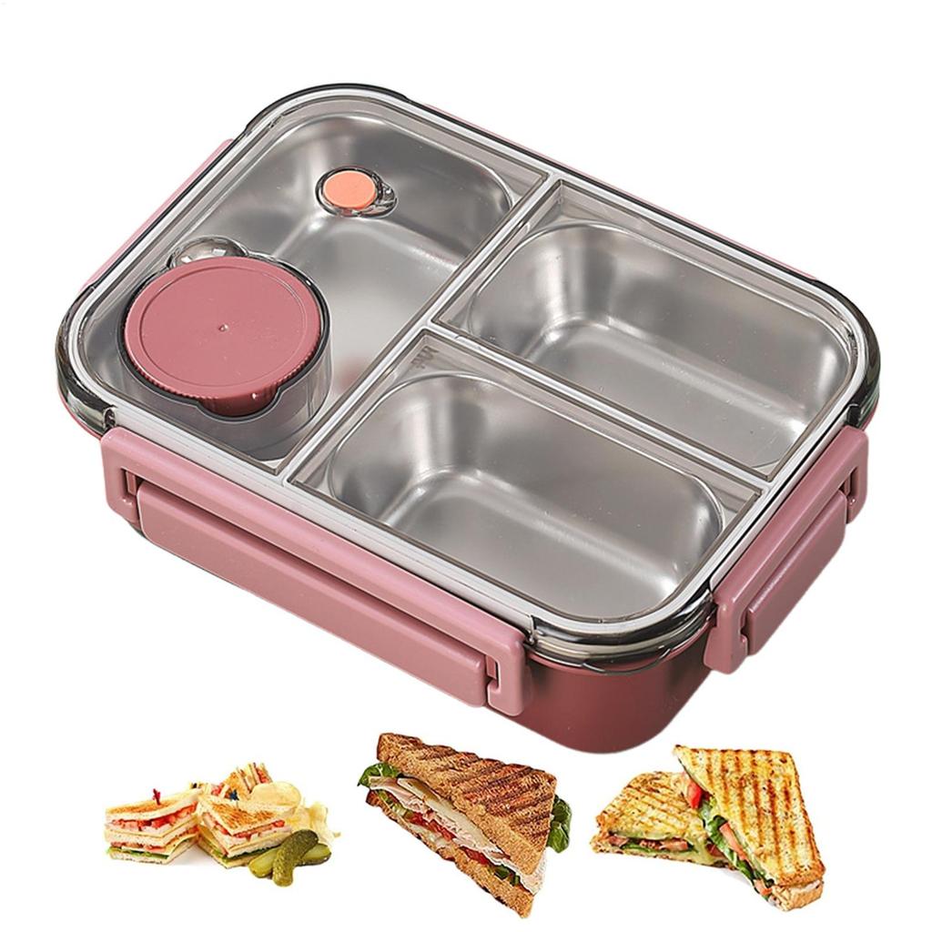 Large Capacity Lunch Organizer Kids Stainless Steel Lunch Box Leakproof Salad Box  With 3 Compartments Portable Lunch Containers