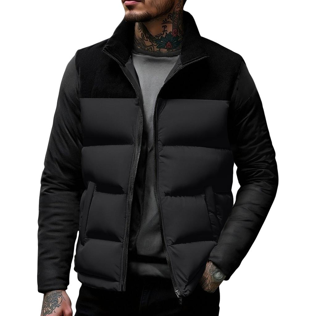 Men's Corduroy Patchwork Zipper Vest Stand Collar Sleeveless Outdoor Casual Warm Vest Jacket