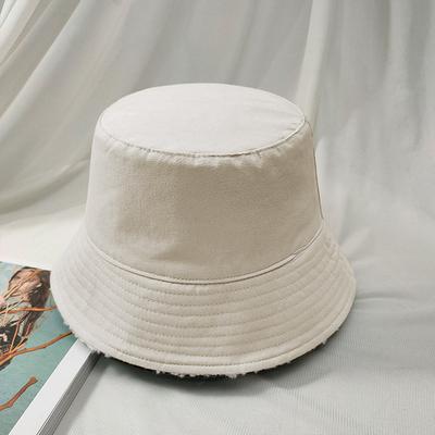 Lamm Samt Doppelseitiger Fischerhut für Damen Japanischer Vielseitiger Beckenhut Frühling und Herbst Weißer Bucket Hat Trendiger Kleiner Hut