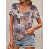 Simple Women's Striped Printed V-neck Top Casual Versatile Short-sleeved Fashion T-shirt Comfortable T-Shirts Women’s