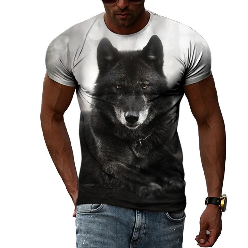 

Модная летняя новая футболка с 3D принтом волка и животных с коротким рукавом, повседневный мужской топ