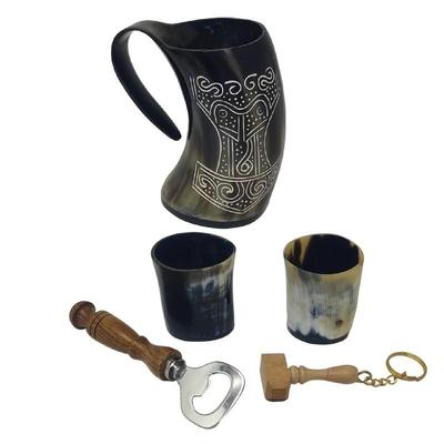 Vikingský pitný volský roh | Korbel | Hrnek | Pohár na ale, pivo, medovinu, víno, panák, otvírák na láhve | 100% nepropustný | Přírodní a ručně vyráběný