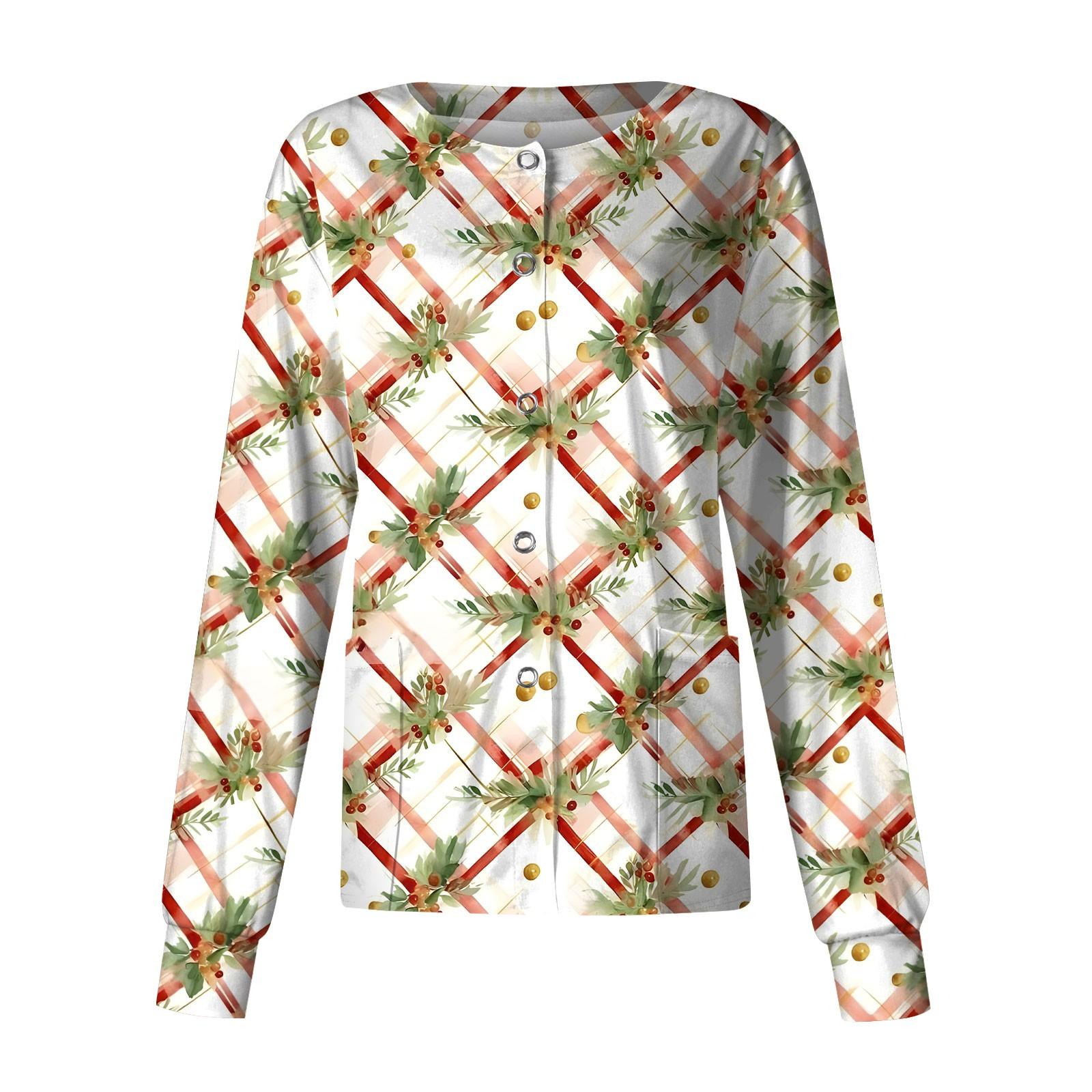 

Женская повседневная модная однобортная куртка с длинным рукавом и стоячими лацканами с рождественским принтом, защитная рабочая куртка L белый