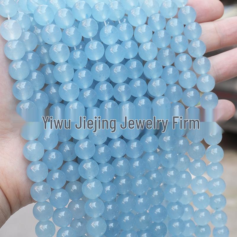 5A Transparent Ice Aquamarine Chalcedony Imitation Round Beads for DIY Handmade Jewelry, Light Blue Crystal.