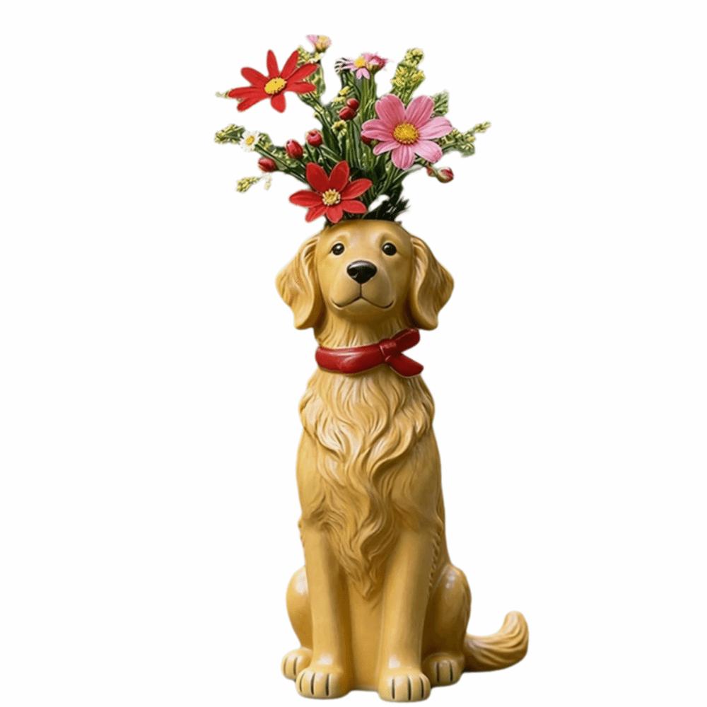 

Whimsical Dog Vase Resin Puppy Statue Modern Decor Dog Planter Office Study Golden retriever
