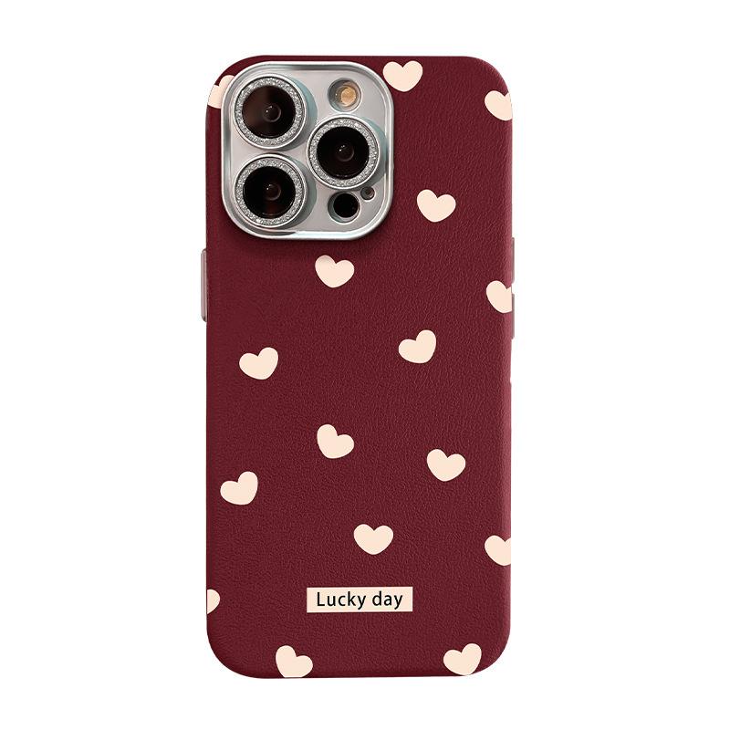 

Любовь Горошек Ремешок Подходит для Apple 16 Красный Чехол для мобильного телефона 15pro Тонкое отверстие Кожаный узор 14 Полное покрытие Противоударный 13/12 Redmi K40/K40Pro