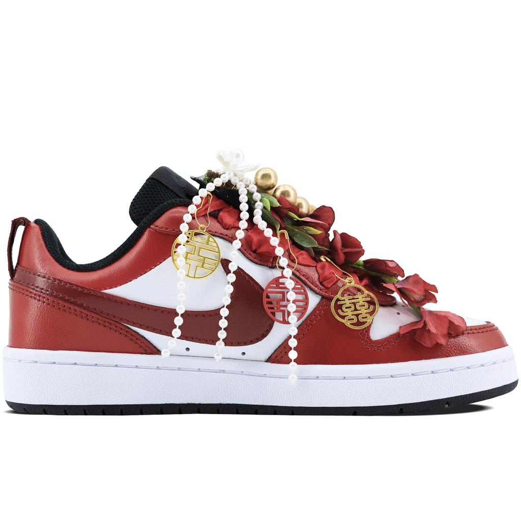 Nike Court Borough Slip Resistant Abrasion Resistant Low Top Skateboard Shoes GS Wedding Red BQ5448-115(Team349-S-BOX)