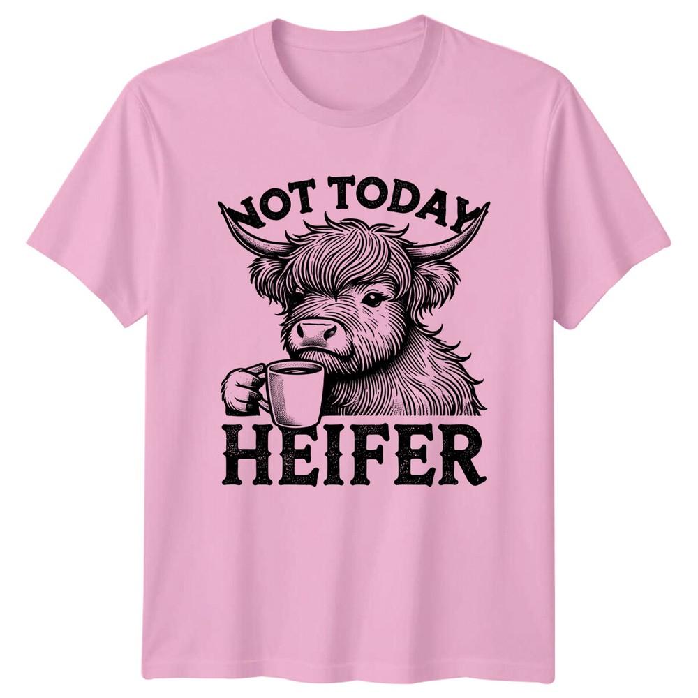 Not Today Heifer Highland Cow Coffee Pun Graphic TShirt