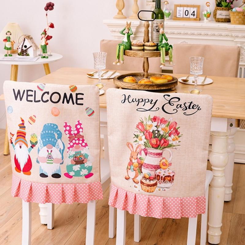 Easter Theme Chair Cover, Indoor Decorative Gnomes Cute Rabbit Pattern Chair Cover, Cute Cartoon Style Home Decorations