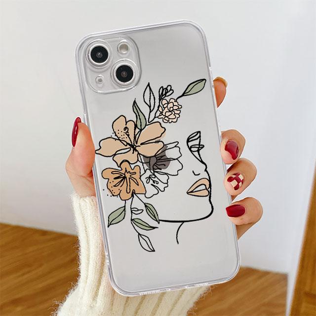 Husă transparentă pentru Apple iPhone 14 11 13 12 Pro 7 8 Plus XR X XS Max 6 6S 13Pro Husă de telefon din silicon Love Line Flower
