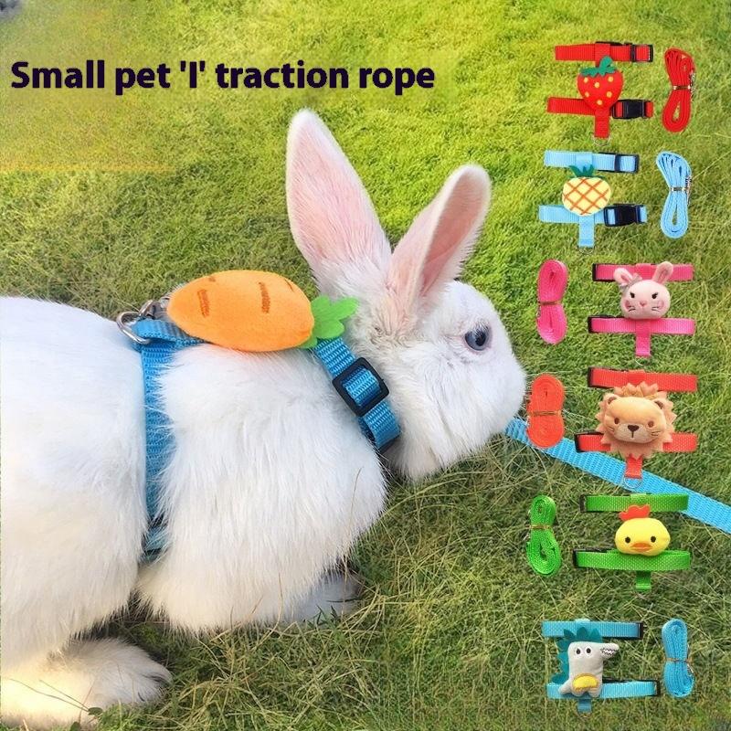 Cartoon Fruit Harness Rabbit Cat Harness And Leash Set Adjustable Pet Harnesses For Small Animals Outdoor Walking Traction Rope