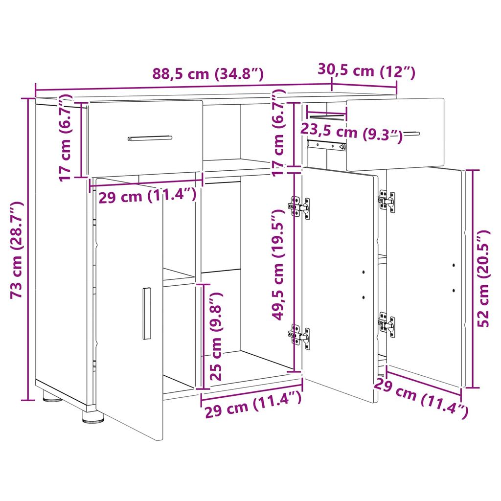 Wooden Cabinet Sonoma Oak 88.5 x 30.5 x 73 cm Engineered Wood