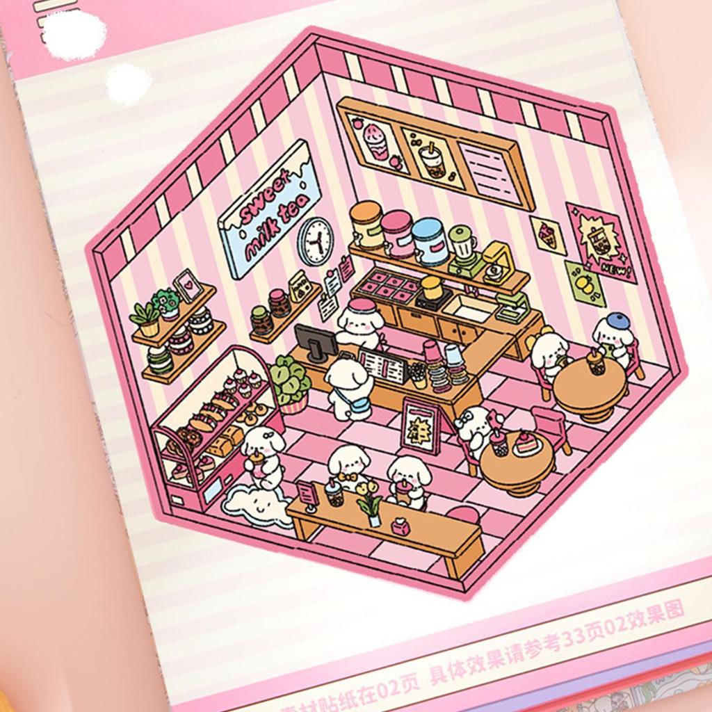 3D Sticker Scene Cute Cartoon Scene Sticker Book Creative Cute Decal  DIY Cabin Scene Toy Game Stickers Visual Stacking For Kids