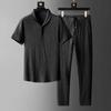 Summer Large Size Casual Short Sleeve Shirts and Long Pants 2 Pcs Tracksuit