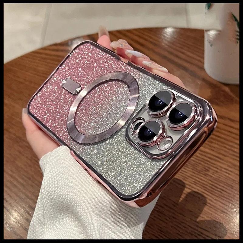 Magsafe Plating Gradient Glitter Clear Case For iPhone 11 12 13 14 Pro Max 14 Plus Soft Silicone Magnetic Wireless Charge Cover
