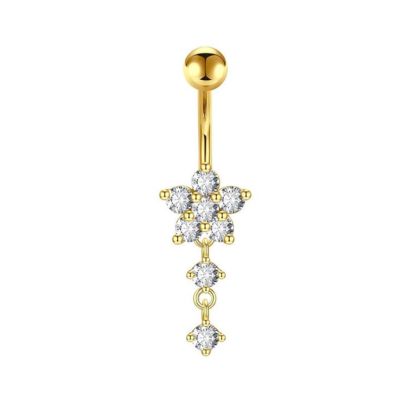 Anneau de nombril Fleur de prunier avec pendentif à franges Fleur de Zircon Bijoux de nombril