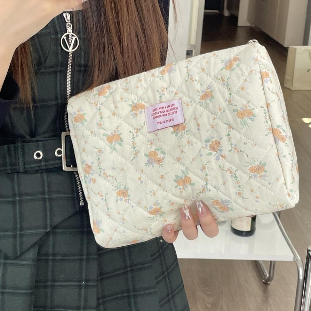 

Большая цветочная косметичка на молнии, переносная косметичка для туалетных принадлежностей, стеганая косметичка из хлопка для девочек