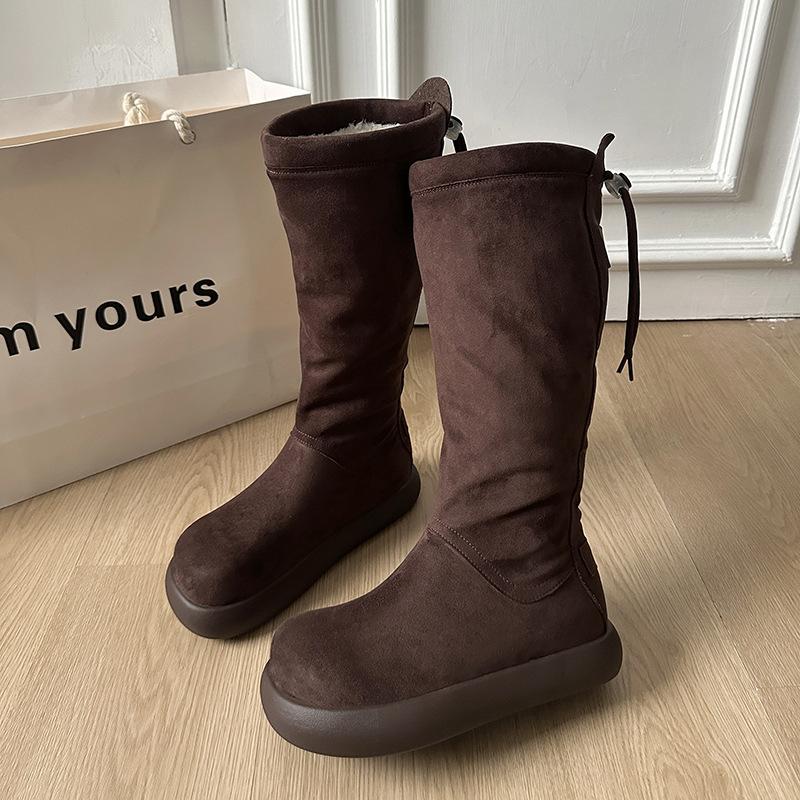 

Women s retro soft elastic thick bottom heightening winter fur one warm cold padded snow boots non-slip wear casual sports cotton boots 40 темно-коричневого