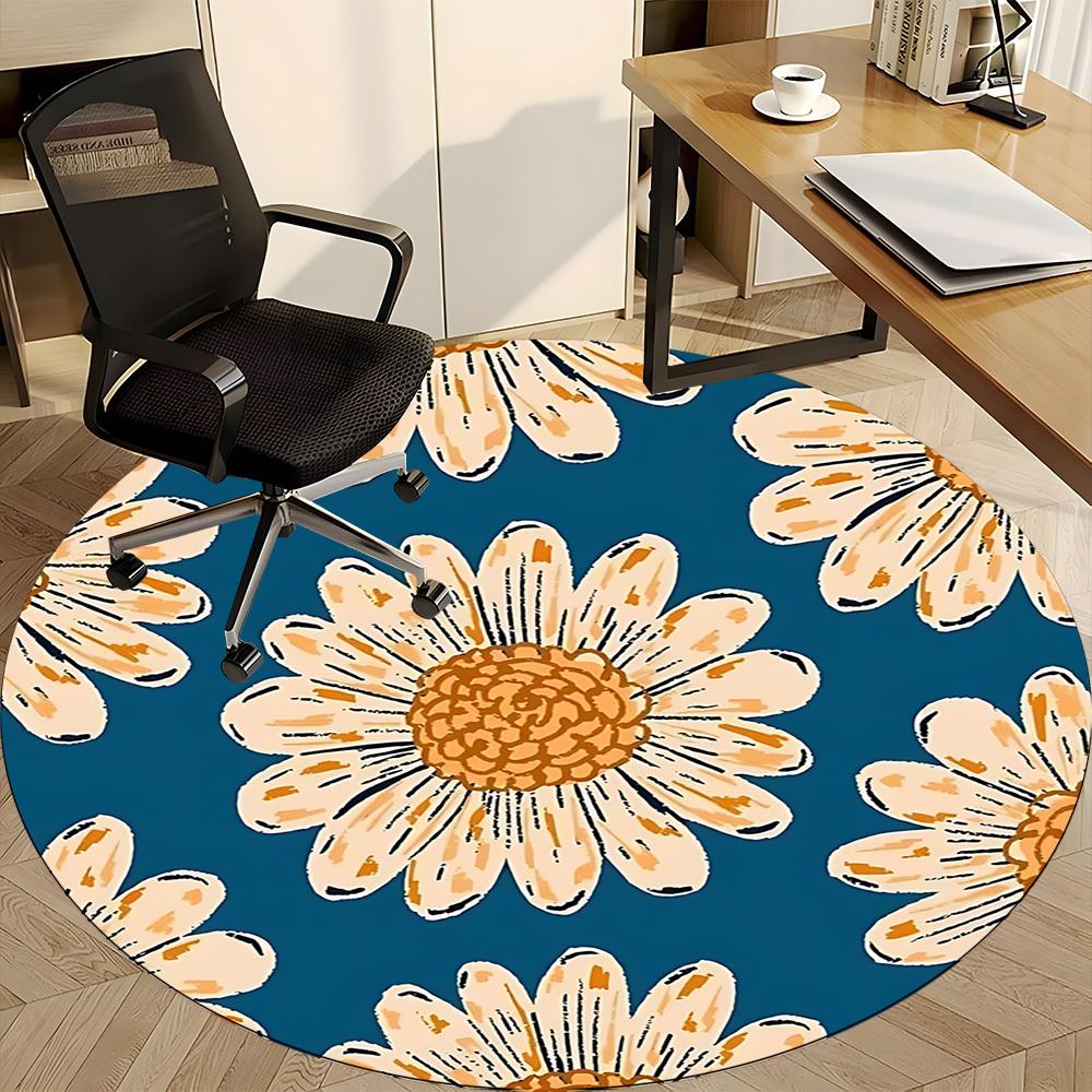 1PC Daisy Print Chair Carpet for Office, Indoor Non-Slip Washable Carpet, Soft Comfortable Mat For Office Room yy250930297