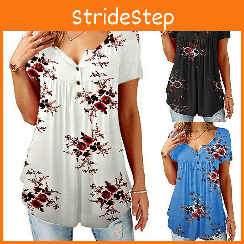 Elegant Women Floral Short Sleeve T-shirt Tops With Comfortable Loose Fit Design
