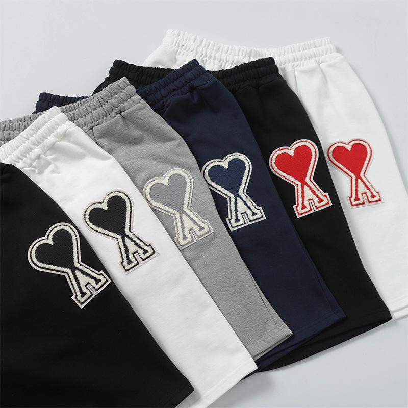 Ami Women's Heart Embroidered Casual Summer Sweatpants - Classic Straight-Leg with Drawstring