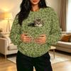 Damen Casual Pullover mit Rundhalsausschnitt, Langarm, Leopardenmuster, mit Brusttasche für Haustiere