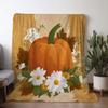 1pc Sdoo Flannel Blanket - Autumn Floral Pumpkin Print Retro Style, Soft Warm All-Season Throw for Sofa Bed Car Office Camping,