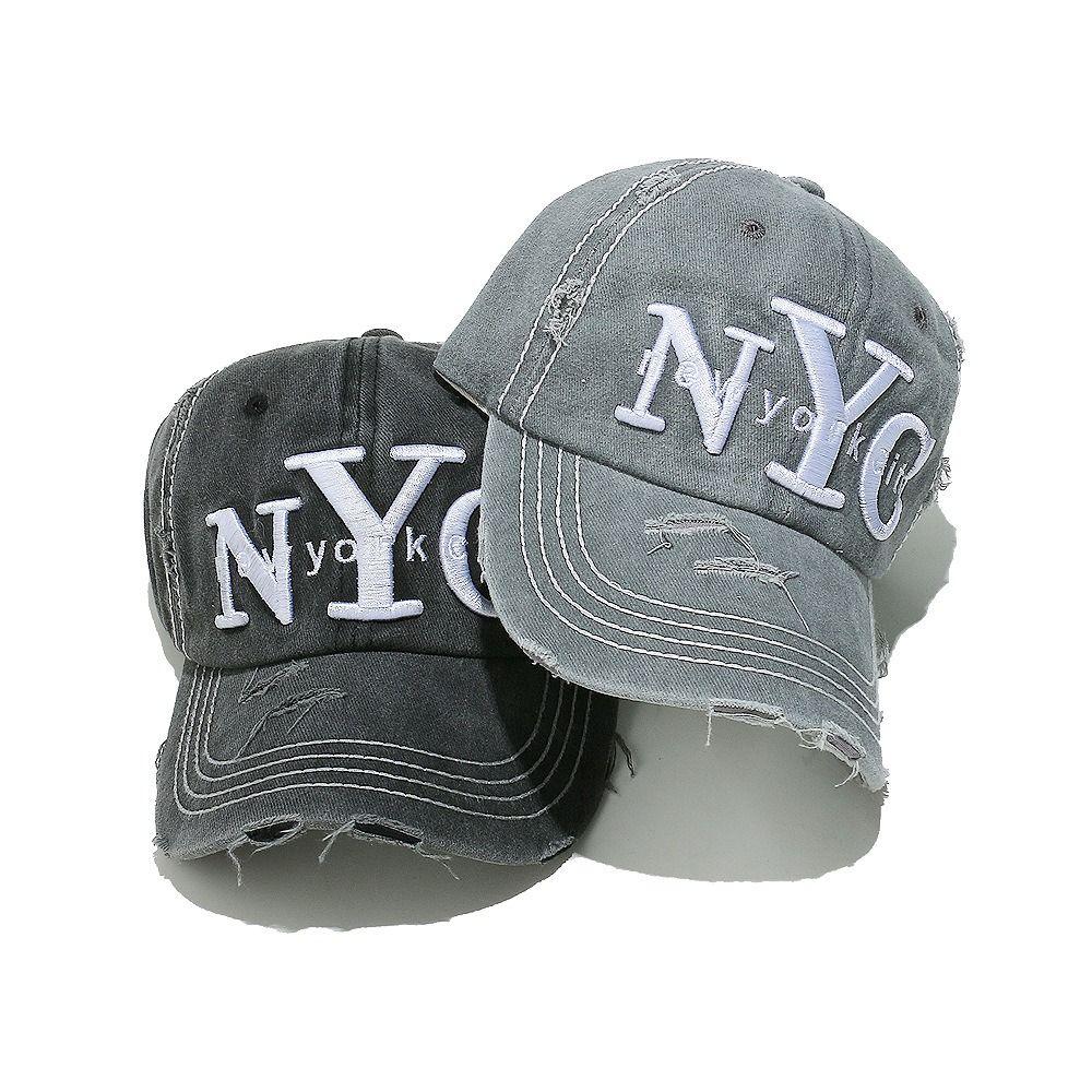 Hole Embroidery Baseball Cap NYC Sun Hat Retro Letter Baseball Hat  Cycling