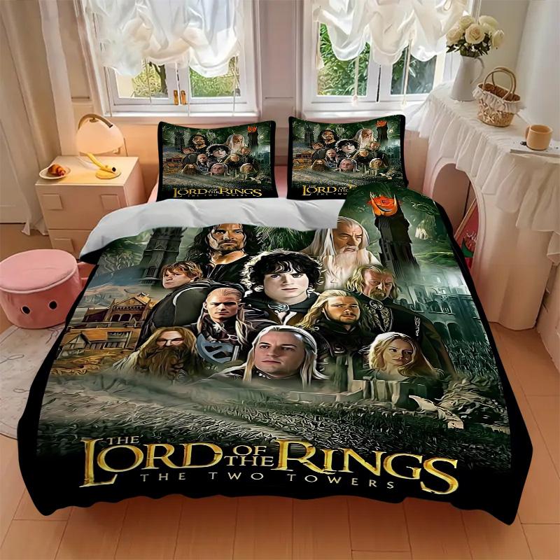Lord of the Rings Two Towers Print 3Pcs Bedding Set,Duvet Cover with 2 Bedro,Pillowcase Home Birthday Gift